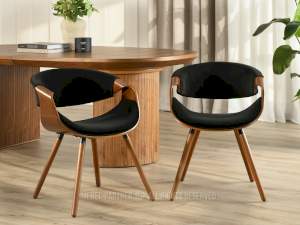 MODNE WELUROWE KRZESŁO JADALNIANE Z GIĘTEGO DREWNA CZARNY BENT NOGI ORZECH