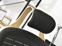 Nowoczesny czarny fotel mesh ze złotymi dodatkami RIND - zagłówek