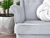 Fotel w stylu skandynawskim MALMO JASNY SZARY- DREWNO BUK - stylowy kształt podłokietnika